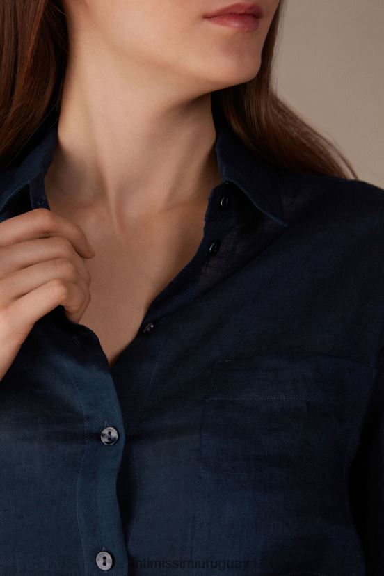camisa de lino de tejido liso Intimissimi mujer 243j-azul marinero V806B81300 vestir