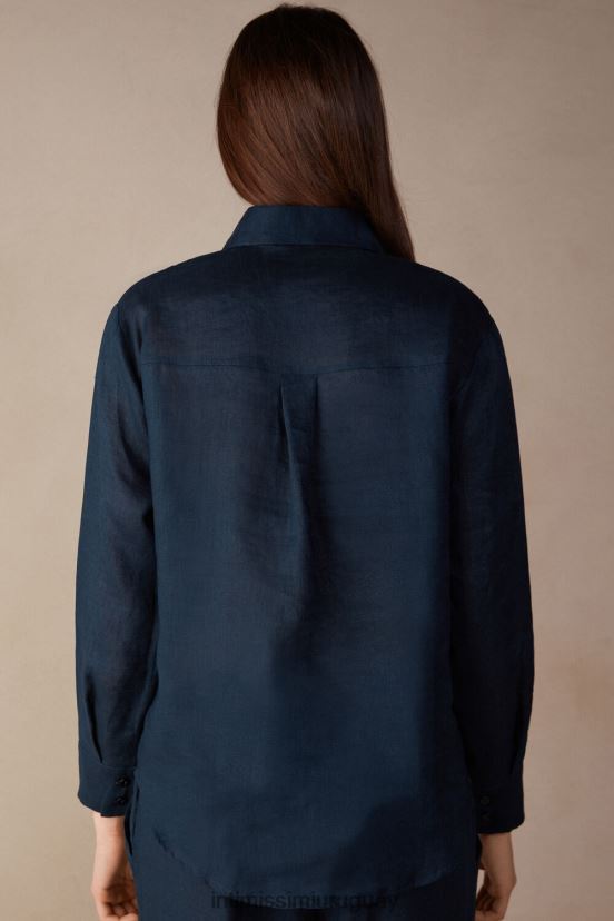camisa de lino de tejido liso Intimissimi mujer 243j-azul marinero V806B81300 vestir