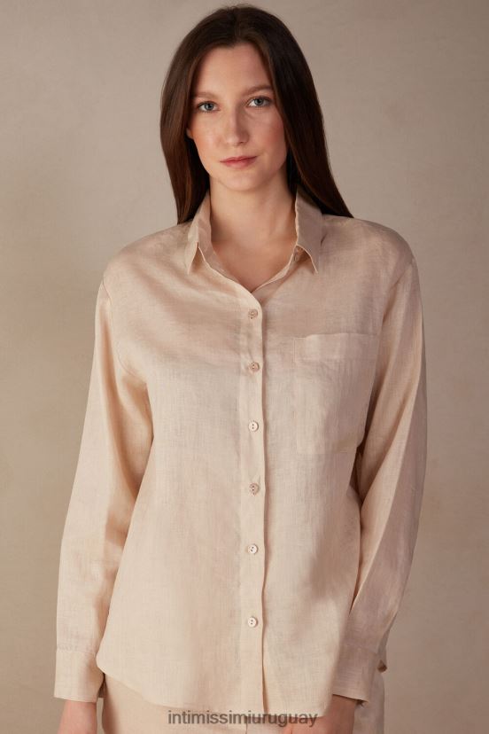 camisa de lino de tejido liso Intimissimi mujer 913i-cuerda beige V806B81295 vestir