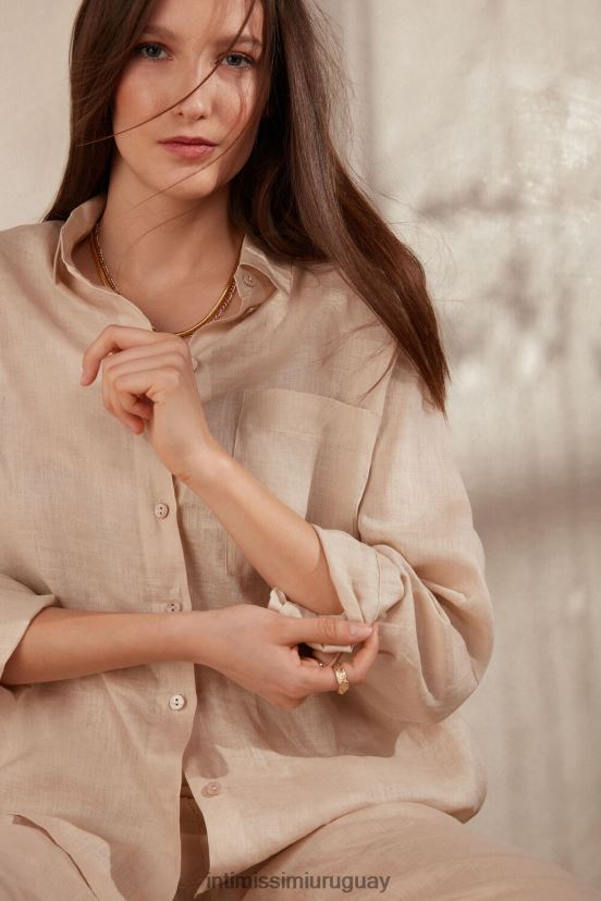 camisa de lino de tejido liso Intimissimi mujer 913i-cuerda beige V806B81295 vestir