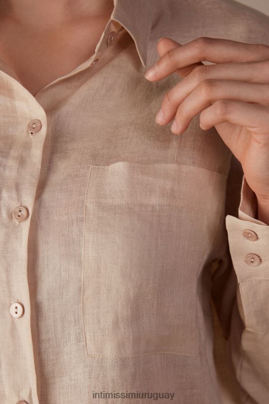 camisa de lino de tejido liso Intimissimi mujer 913i-cuerda beige V806B81295 vestir