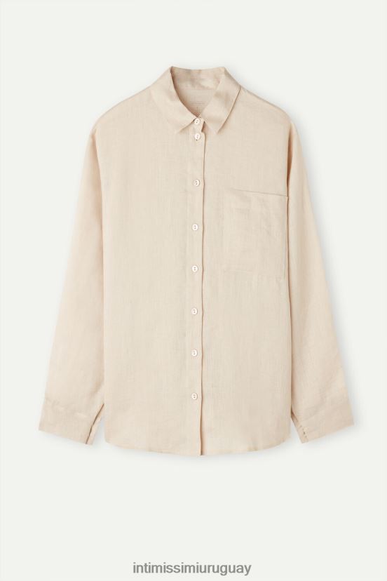 camisa de lino de tejido liso Intimissimi mujer 913i-cuerda beige V806B81295 vestir