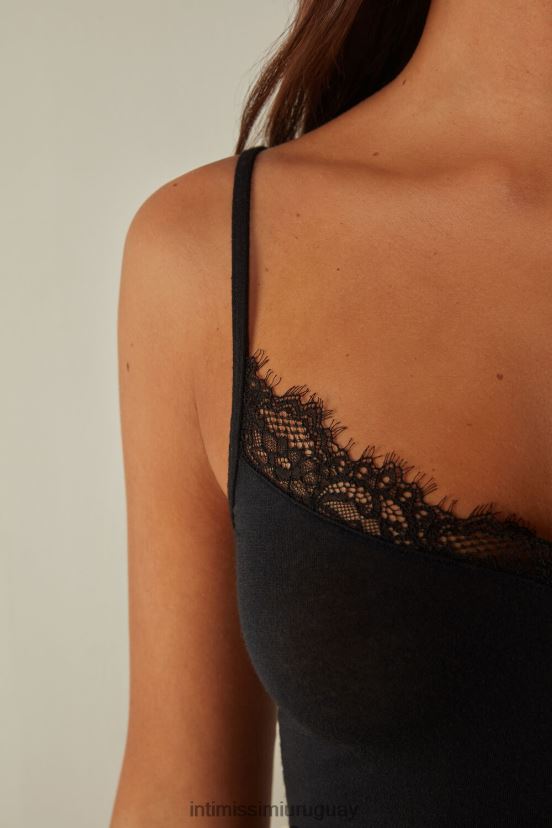 Camisola ultraligera de modal y cashmere con encaje Intimissimi mujer 019-negro V806B81387 vestir
