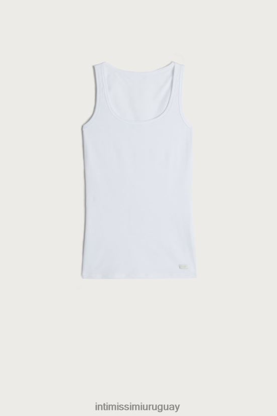 camiseta sin mangas de algodón natural con hombros anchos Intimissimi mujer 001-blanco V806B81488 vestir