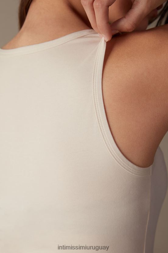 camiseta sin mangas de algodón natural con hombros anchos Intimissimi mujer 2280-seda rosa V806B81483 vestir