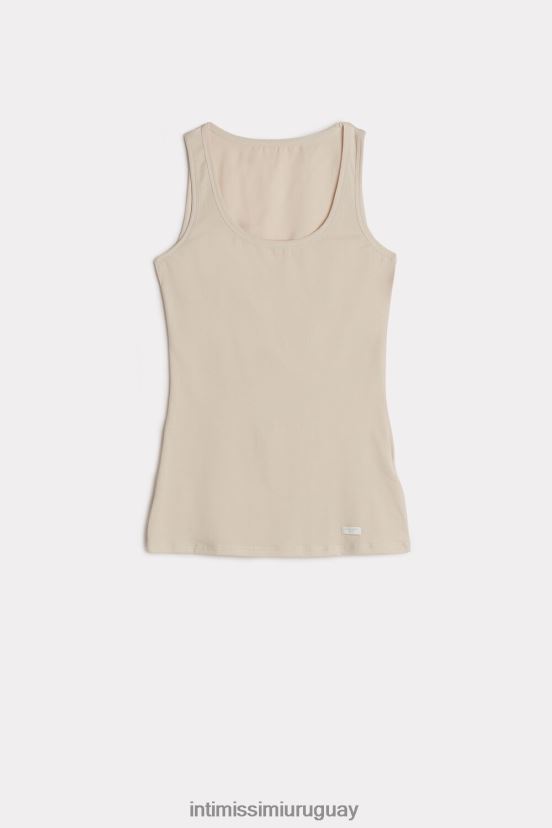 camiseta sin mangas de algodón natural con hombros anchos Intimissimi mujer 2280-seda rosa V806B81483 vestir