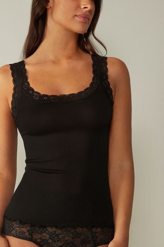 top de seda con escote de encaje Intimissimi mujer 019-negro V806B81476 vestir