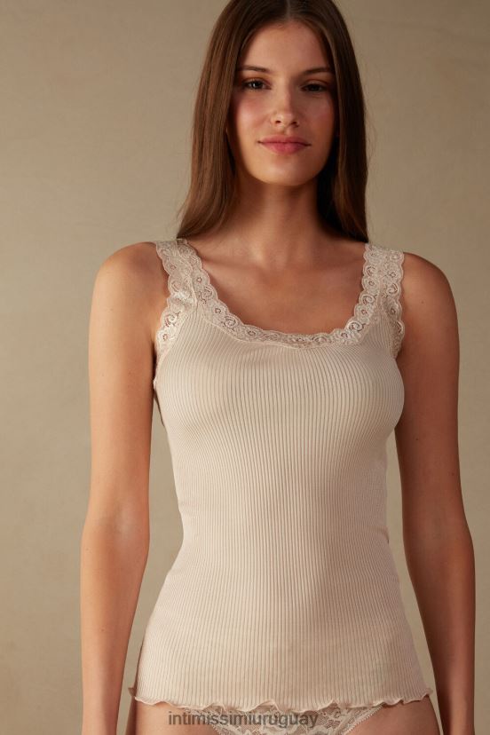 top de seda con escote de encaje Intimissimi mujer 2280-seda rosa V806B81474 vestir