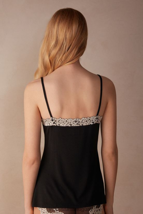 top modal flores bonitas Intimissimi mujer 9887-negro/marfil V806B81402 vestir