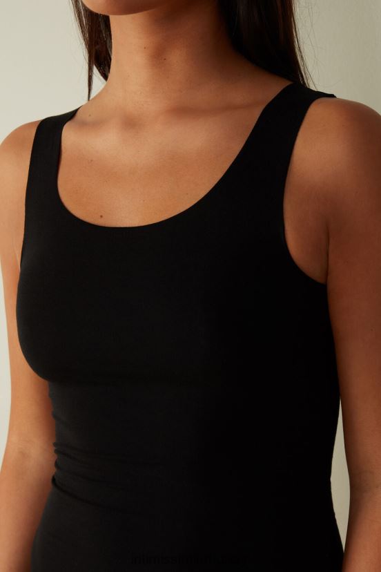 top sin mangas de algodón supima con cuello redondo y bordes sin rematar Intimissimi mujer 019-negro V806B81466 vestir