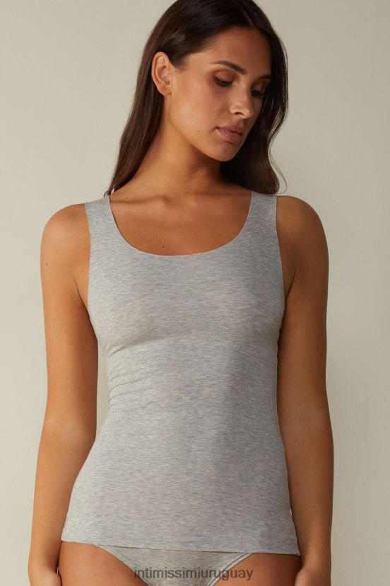 top sin mangas de algodón supima con cuello redondo y bordes sin rematar Intimissimi mujer 031-mezcla gris claro V806B81414 vestir