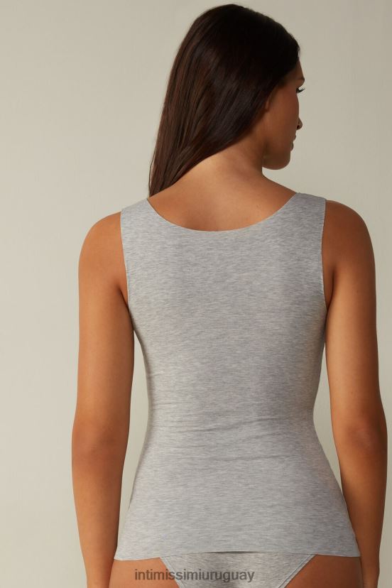 top sin mangas de algodón supima con cuello redondo y bordes sin rematar Intimissimi mujer 031-mezcla gris claro V806B81414 vestir