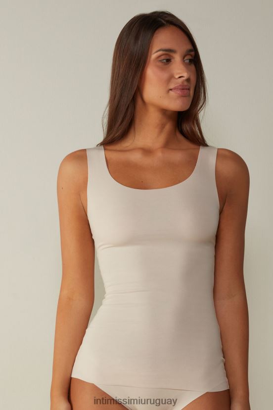 top sin mangas de algodón supima con cuello redondo y bordes sin rematar Intimissimi mujer 2280-seda rosa V806B81460 vestir