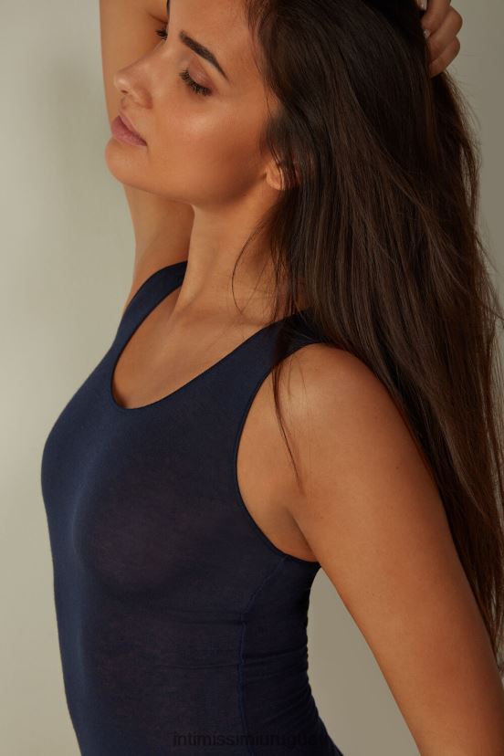 top ultraligero de cachemira y modal con hombros anchos Intimissimi mujer 1467-azul intenso V806B81436 vestir