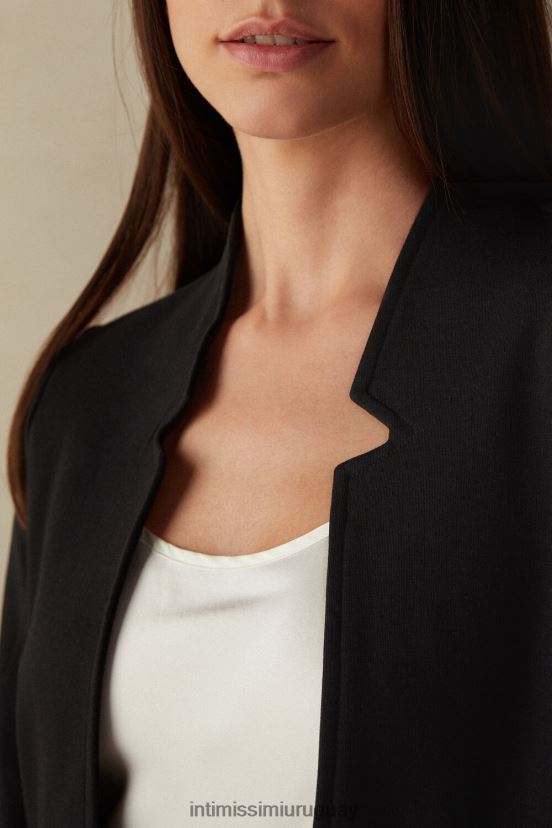 cárdigan de interlock de algodón de manga larga Intimissimi mujer 019-negro V806B81424 vestir