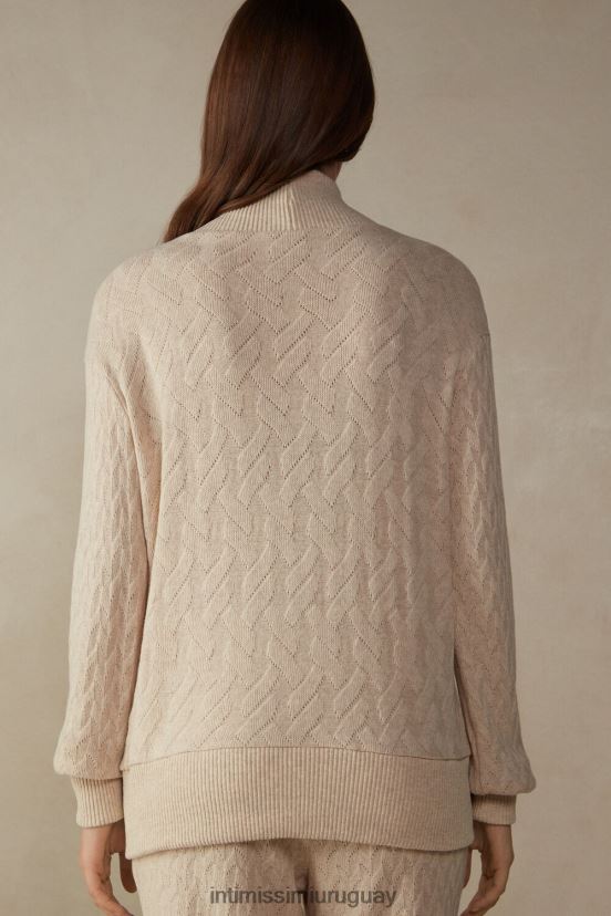 cárdigan de manga larga en jacquard trenzado de invierno Intimissimi mujer 2106-mezcla beige V806B81349 vestir