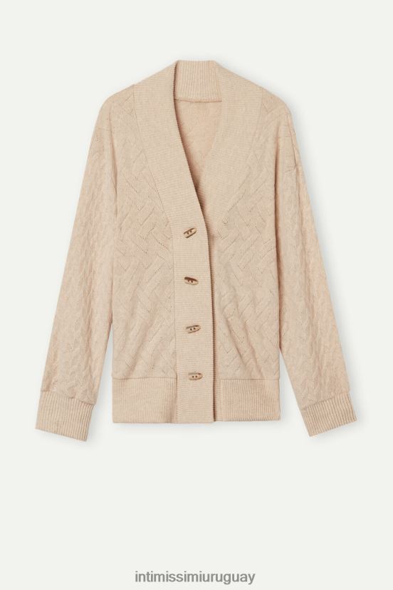 cárdigan de manga larga en jacquard trenzado de invierno Intimissimi mujer 2106-mezcla beige V806B81349 vestir