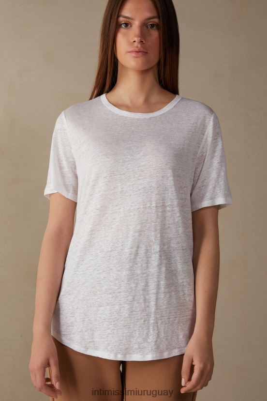 camisa de lino de manga corta Intimissimi mujer 001-blanco V806B81313 vestir