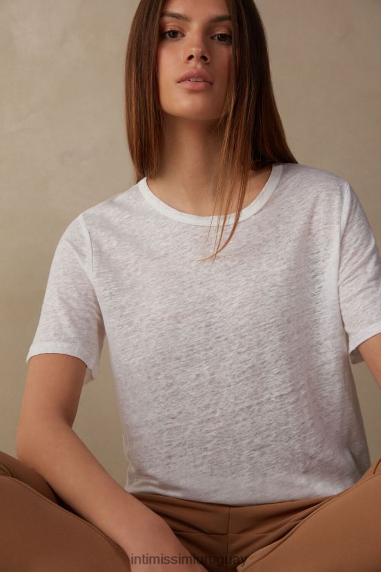 camisa de lino de manga corta Intimissimi mujer 001-blanco V806B81313 vestir