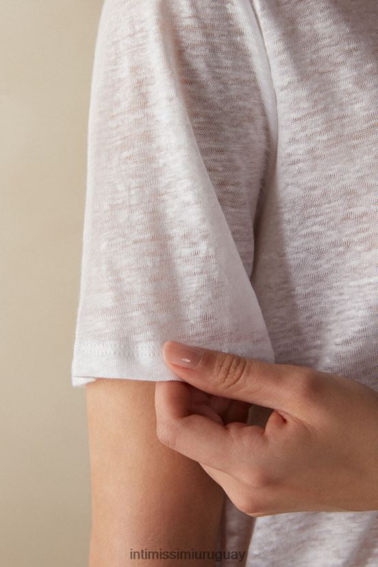 camisa de lino de manga corta Intimissimi mujer 001-blanco V806B81313 vestir