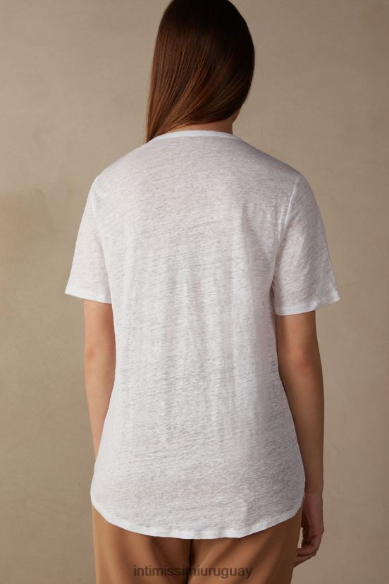 camisa de lino de manga corta Intimissimi mujer 001-blanco V806B81313 vestir