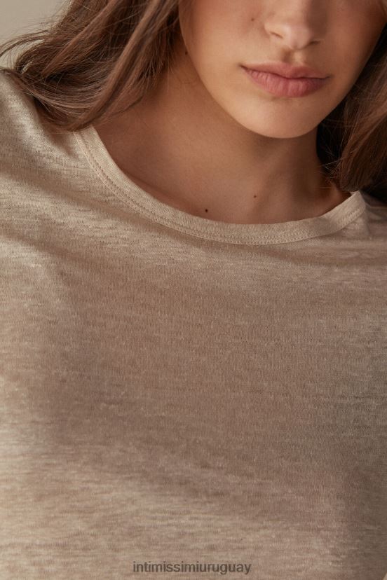 camisa de lino de manga corta Intimissimi mujer 913i-cuerda beige V806B81296 vestir