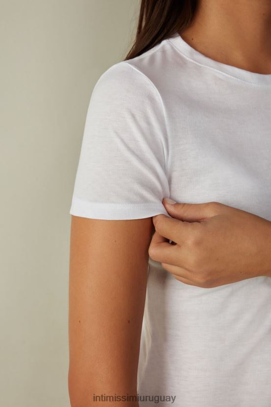 camiseta de manga corta de algodón supima ultrafresco Intimissimi mujer 001-blanco V806B81456 vestir