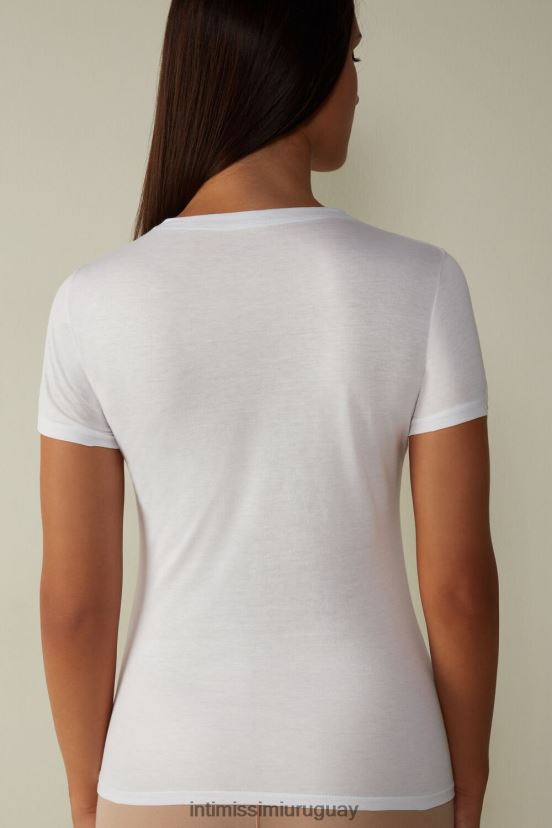 camiseta de manga corta de algodón supima ultrafresco Intimissimi mujer 001-blanco V806B81456 vestir