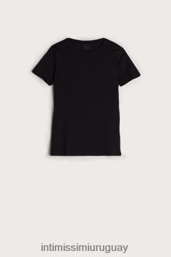 camiseta de manga corta de algodón supima ultrafresco Intimissimi mujer 019-negro V806B81455 vestir