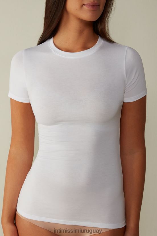 top de algodón supima elástico de manga corta Intimissimi mujer 001-blanco V806B81420 vestir