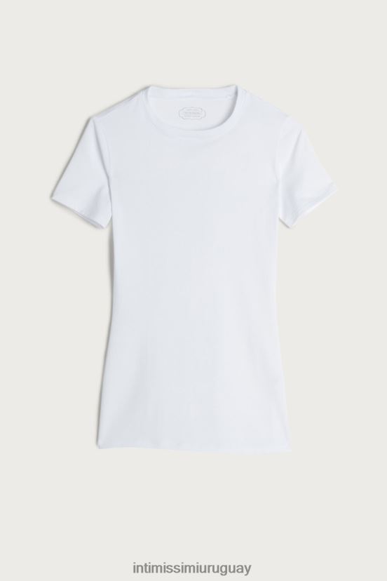 top de algodón supima elástico de manga corta Intimissimi mujer 001-blanco V806B81420 vestir