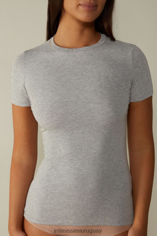 top de algodón supima elástico de manga corta Intimissimi mujer 031-mezcla gris claro V806B81415 vestir