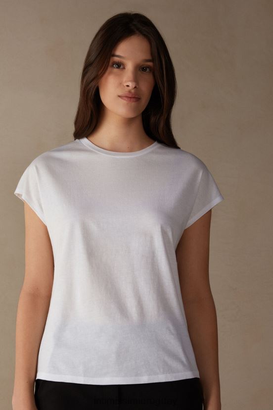 top de algodón supima ultrafresco con cuello redondo y manga corta Intimissimi mujer 001-blanco V806B81364 vestir