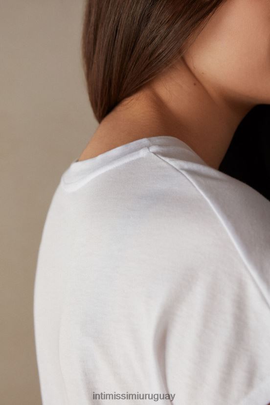 top de algodón supima ultrafresco con cuello redondo y manga corta Intimissimi mujer 001-blanco V806B81364 vestir