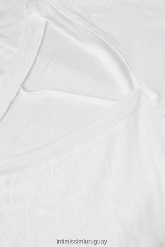 top de lino de manga corta con cuello en v Intimissimi mujer 001-blanco V806B81314 vestir