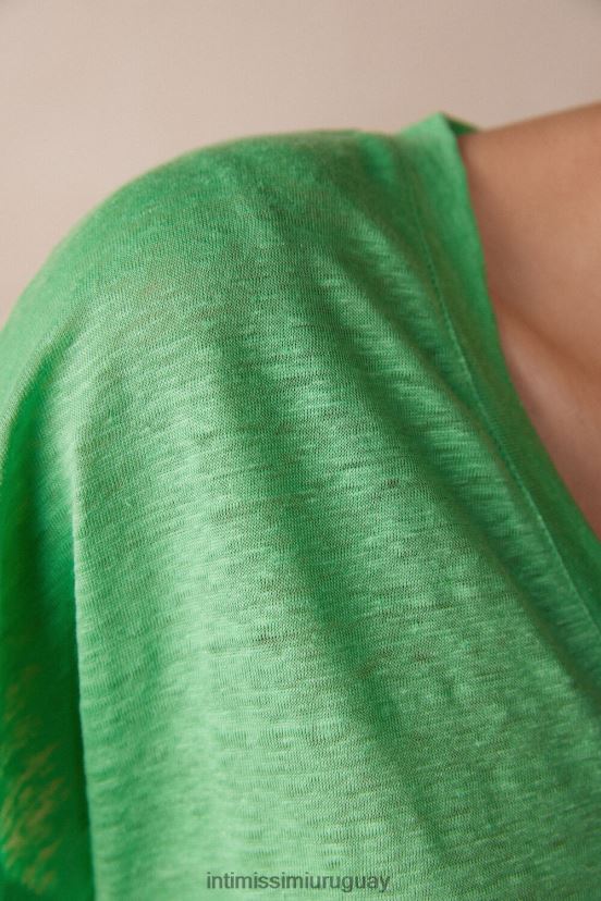 top de lino de manga corta con cuello en v Intimissimi mujer 218j-manzana menta V806B81310 vestir
