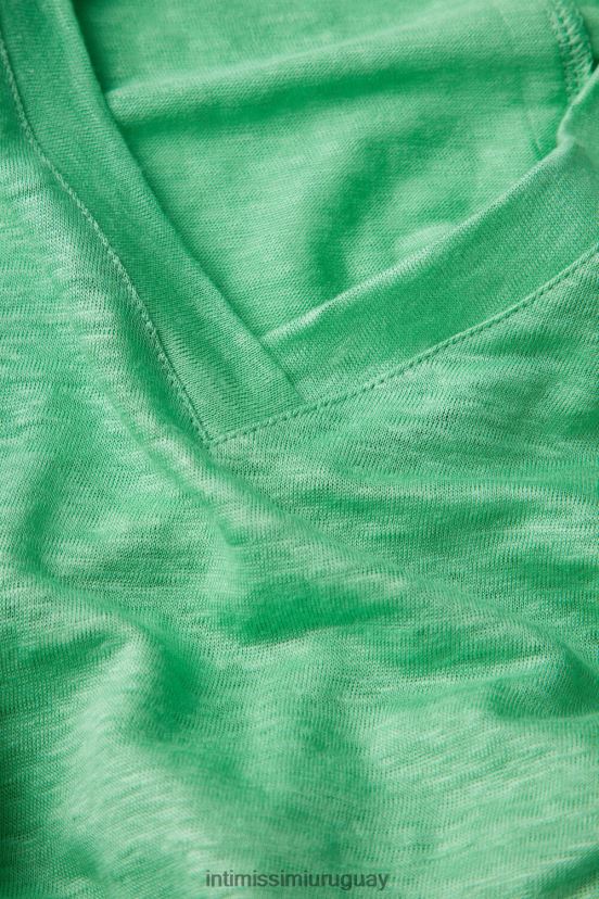 top de lino de manga corta con cuello en v Intimissimi mujer 218j-manzana menta V806B81310 vestir