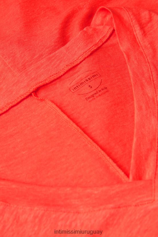 top de lino de manga corta con cuello en v Intimissimi mujer 219j-llama escarlata V806B81306 vestir