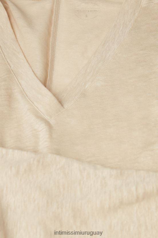 top de lino de manga corta con cuello en v Intimissimi mujer 913i-cuerda beige V806B81297 vestir