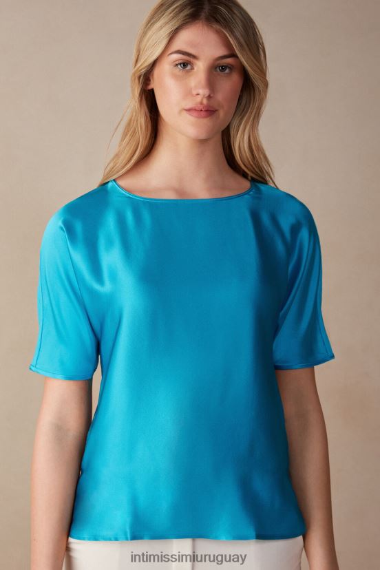 top de seda y modal de manga corta Intimissimi mujer 210j-turquesa digital V806B81318 vestir