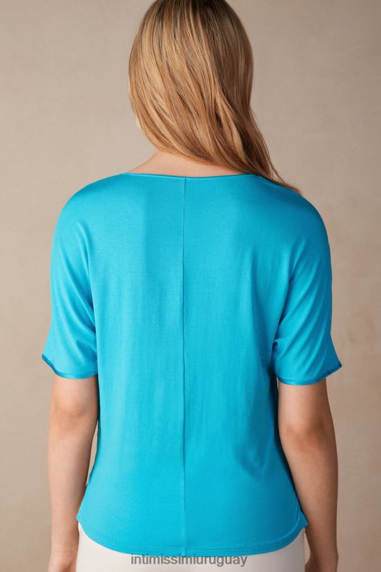 top de seda y modal de manga corta Intimissimi mujer 210j-turquesa digital V806B81318 vestir