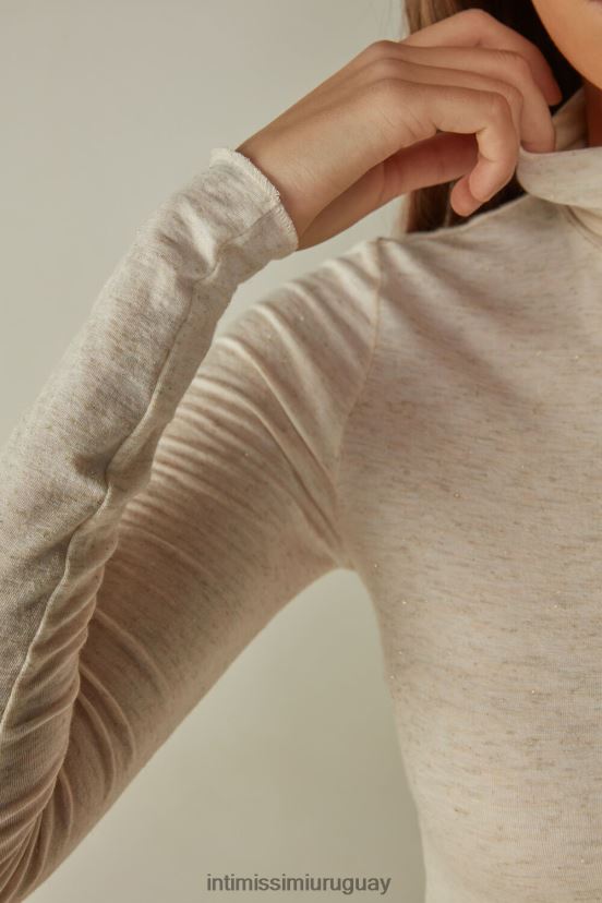 Top de cuello alto de cachemir lamé de modal ligero Intimissimi mujer 843i-blanquecino cojo V806B81381 vestir