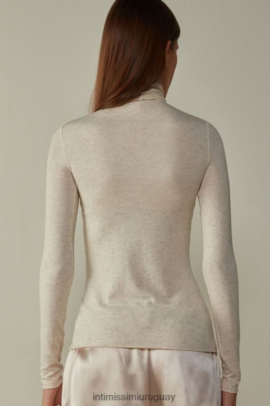 Top de cuello alto de cachemir lamé de modal ligero Intimissimi mujer 843i-blanquecino cojo V806B81381 vestir