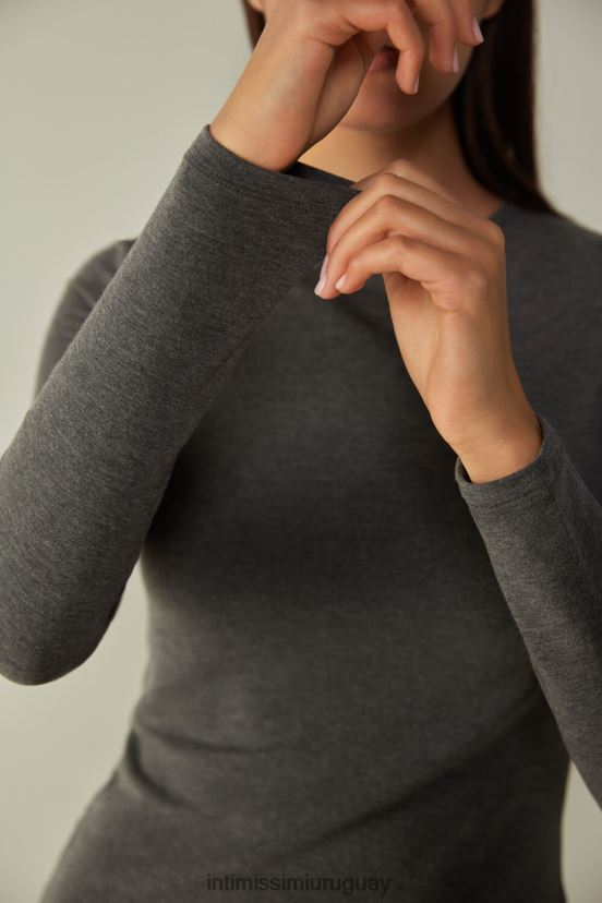 Top de manga larga con cuello redondo en modal afelpado con cachemira Intimissimi mujer 5227-gris carbón melange V806B81379 vestir