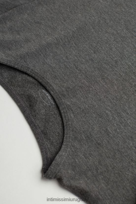 Top de manga larga con cuello redondo en modal afelpado con cachemira Intimissimi mujer 5227-gris carbón melange V806B81379 vestir