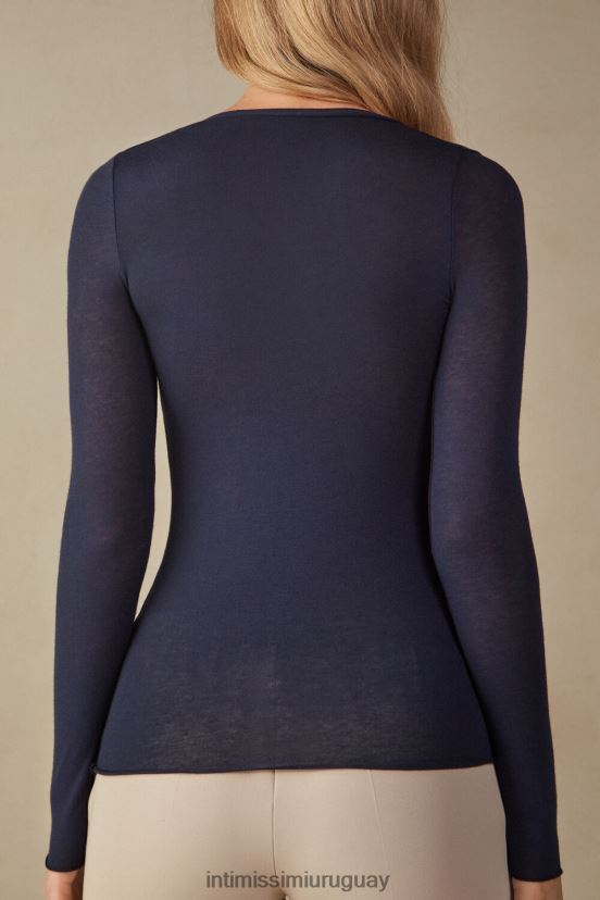 Top de modal ultraligero con cuello en V de cachemira Intimissimi mujer 1467-azul intenso V806B81348 vestir