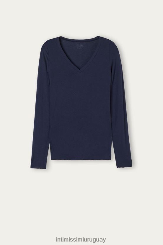 Top de modal ultraligero con cuello en V de cachemira Intimissimi mujer 1467-azul intenso V806B81348 vestir