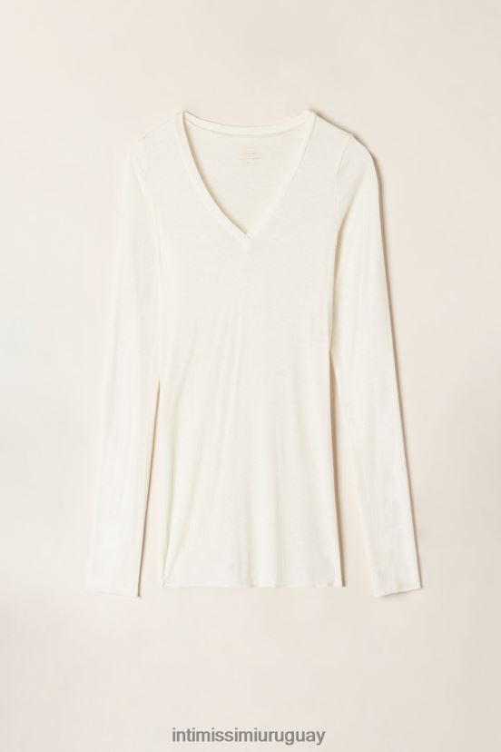 Top de modal ultraligero con cuello en V de cachemira Intimissimi mujer 231i-vainilla natural V806B81351 vestir
