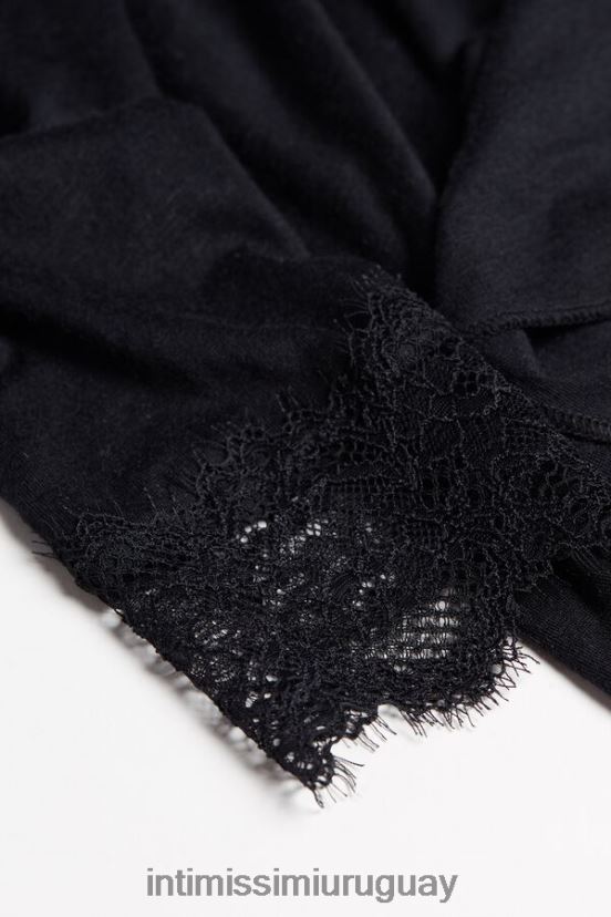 camisa larga ultraligera de modal cashmere encaje Intimissimi mujer 019-negro V806B81429 vestir