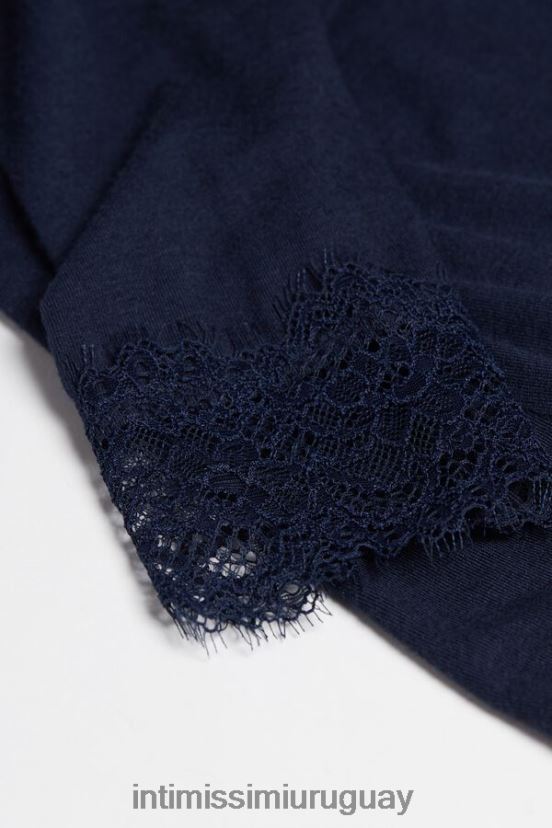camisa larga ultraligera de modal cashmere encaje Intimissimi mujer 1467-azul intenso V806B81417 vestir